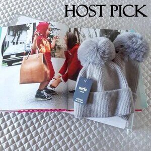 NWT Norla grey "mom & me" beanie hat with faux fur pom pom boxed set